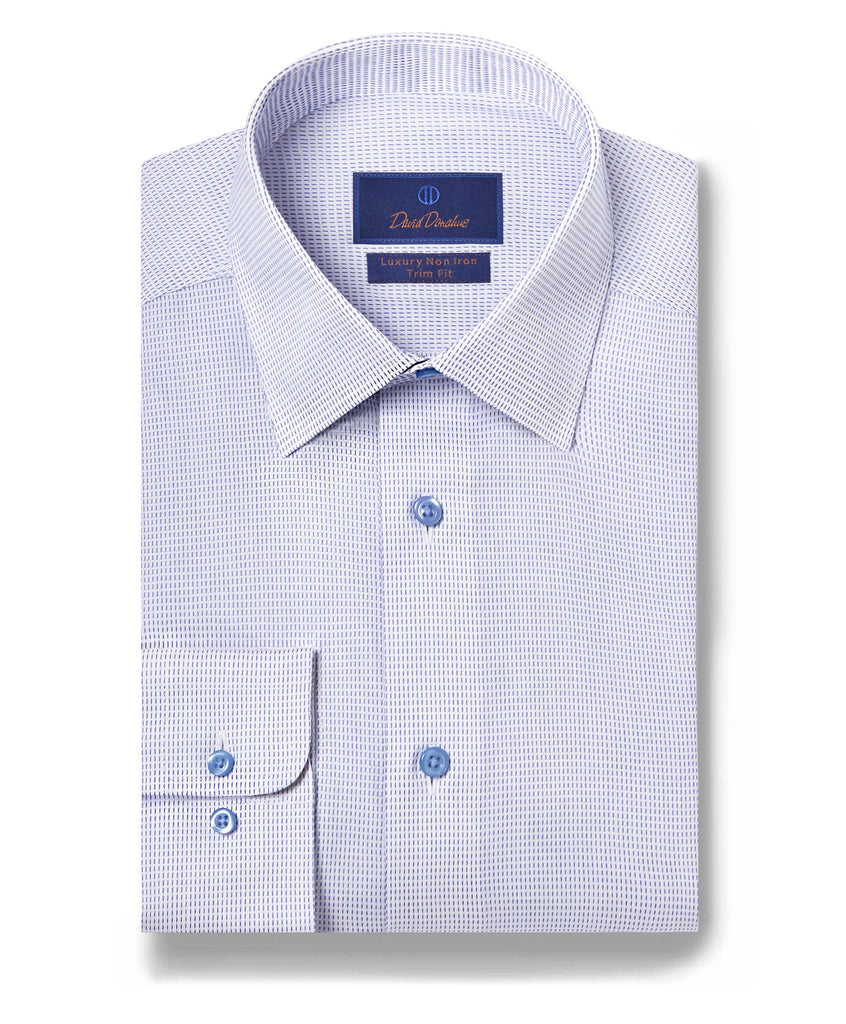 TBSP04010135  White & Blue Stripe Non-Iron Dress Shirt - David Donahue