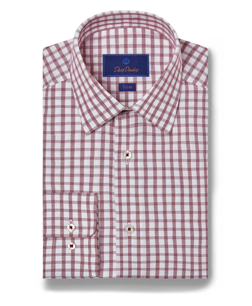 TBSP07812165 | White & Merlot Dobby Windowpane Dress Shirt