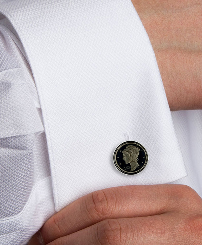 US Dime online Cuff Links Enamelled with Torch & Flower Motif in Silver or Gold