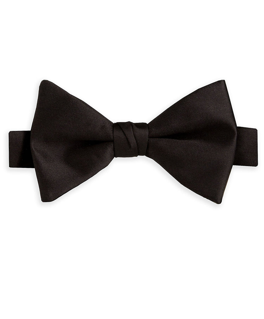 Black Satin Silk Diamond Bow Tie, Pre-Tied