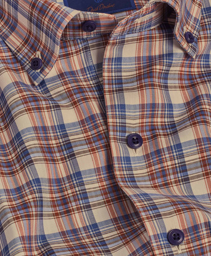 CBBD09837878 | Pumpkin Herringbone Plaid Sport Shirt - David Donahue