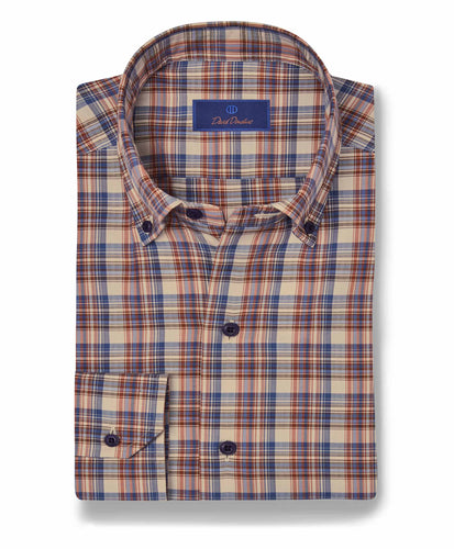 CBBD09837878 | Pumpkin Herringbone Plaid Sport Shirt - David Donahue