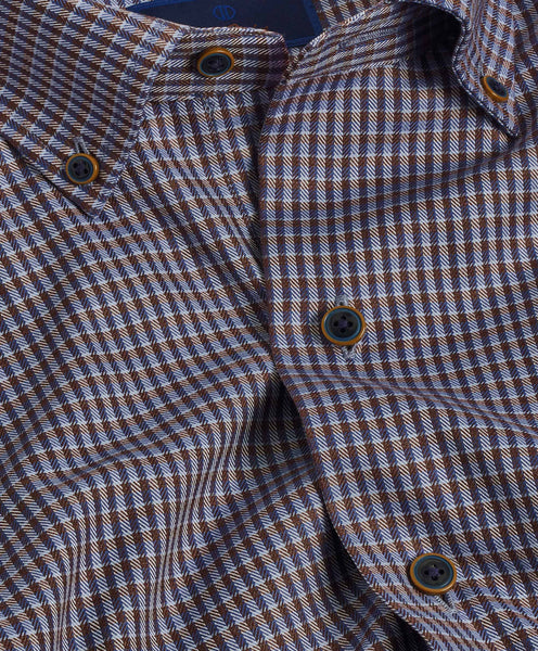 CBBD09840427 | Blue & Chocolate Herringbone Check Sport Shirt