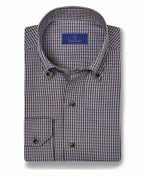 CBBD09840427 | Blue & Chocolate Herringbone Check Sport Shirt