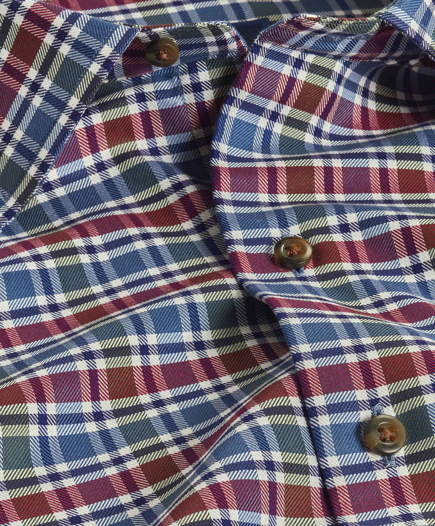 CBSM07837464 | Blue & Berry Herringbone Check Shirt - David Donahue