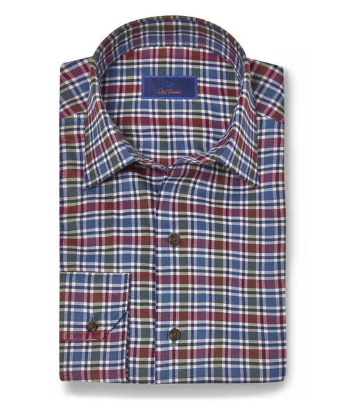 CBSM07837464 | Blue & Berry Herringbone Check Shirt - David Donahue