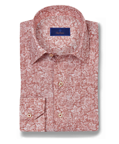 CBSM10400602 | Red Linen Floral Print Sport Shirt