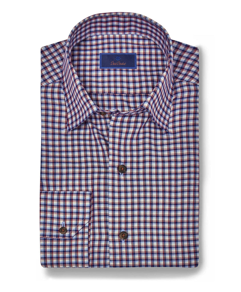 CHBD07858457 | Blue & Merlot Brushed Micro Check Shirt - David Donahue