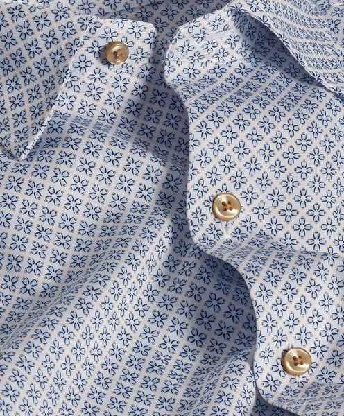 CHBD10600135 | White & Blue Geometric Print Sport Shirt