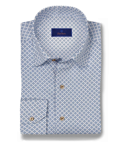 CHBD10600135 | White & Blue Geometric Print Sport Shirt