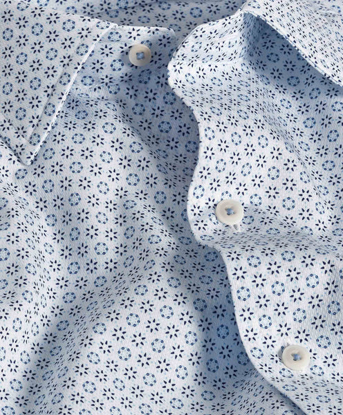 CSSM10210135 | White & Blue Neat Print Short Sleeve Shirt