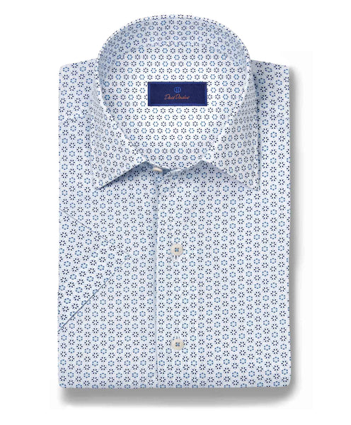 CSSM10210135 | White & Blue Neat Print Short Sleeve Shirt