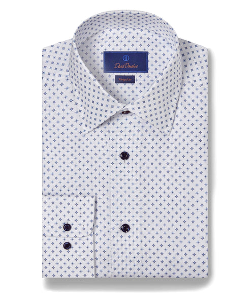 RBSP09201135 | White & Blue Diamond Print Dress Shirt
