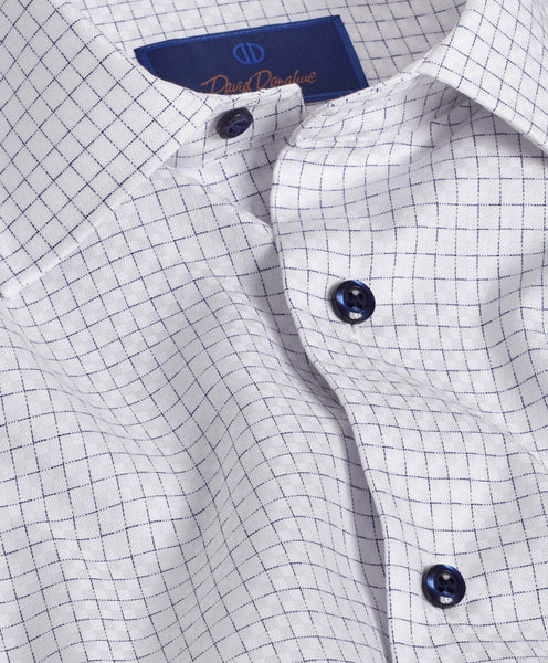 RBSP09809155 | White & Navy Dobby Grid Check Dress Shirt