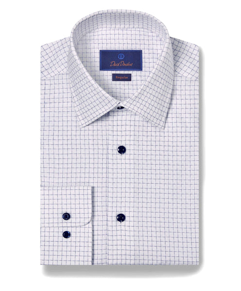 RBSP09809155 | White & Navy Dobby Grid Check Dress Shirt