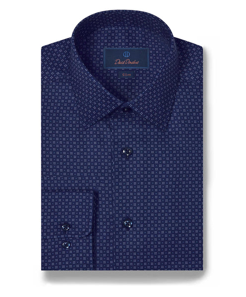 SBSP09302412 | Navy & White Geometric Dot Print Dress Shirt