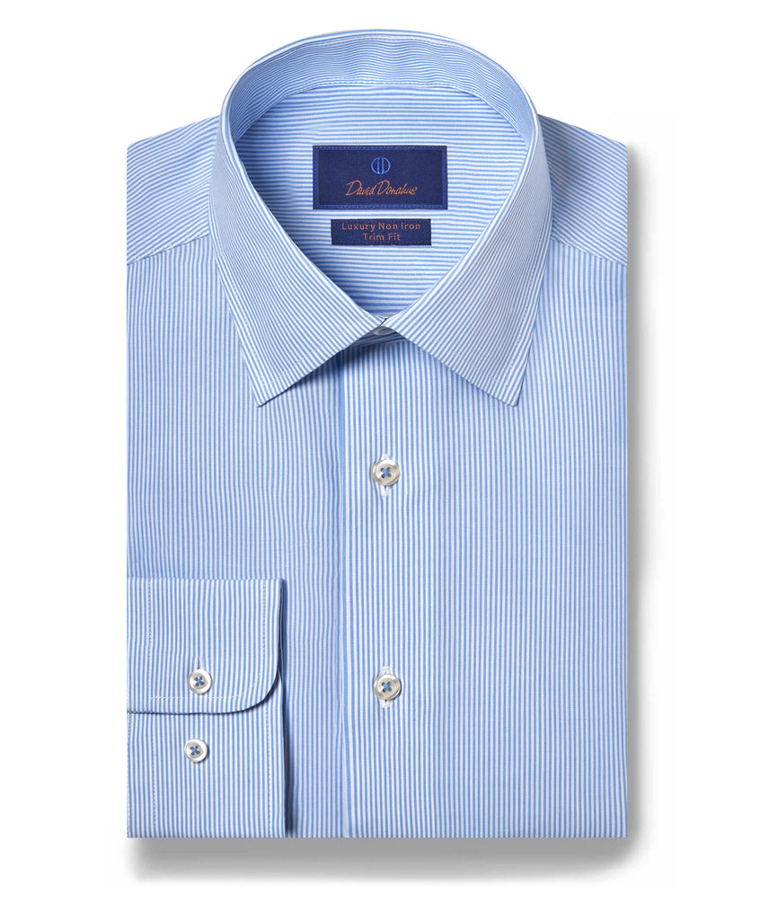 TBCSP3908135 | White & Blue Striped Non-Iron Dress Shirt - David Donahue