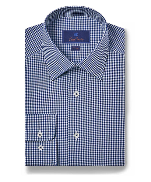 TBSP06845412 Navy Gingham Dress Shirt David Donahue