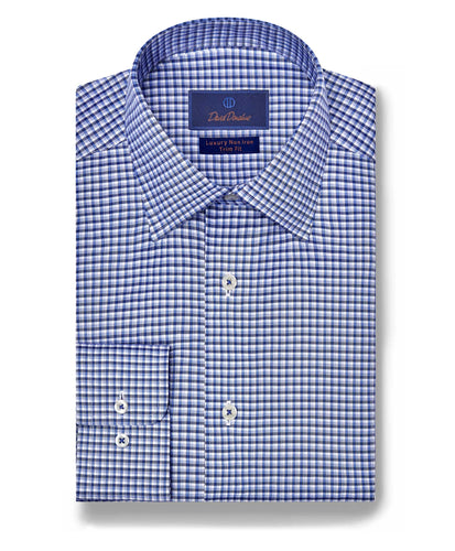 TBSP07822423 | Blue Micro Check Non-Iron Dress Shirt - David Donahue