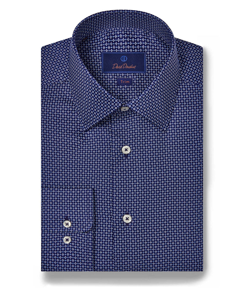 TBSP08202412 | Navy Neat Print Dress Shirt - David Donahue