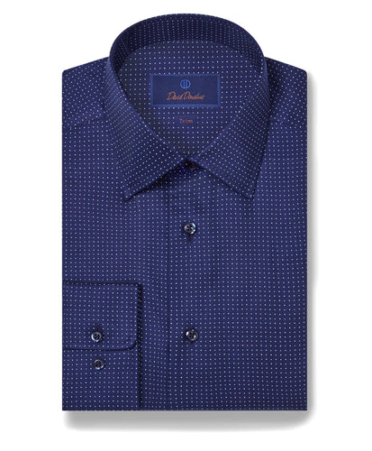 TBSP08301412 | Navy Micro Dot Print Dress Shirt - David Donahue