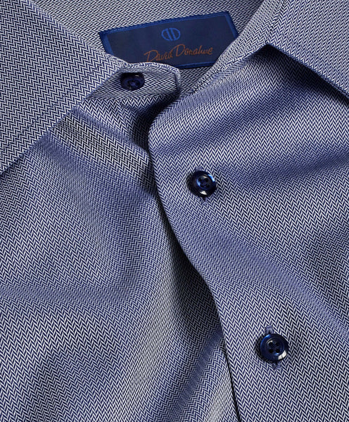 TBSP09001412 | Navy Micro Herringbone Dress Shirt