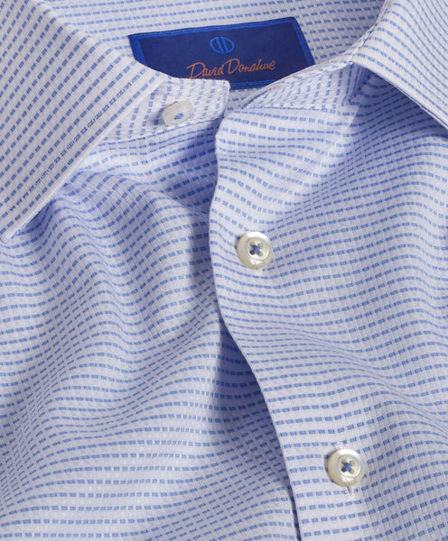 TBSP09008135 | White & Blue Horizontal Dobby Dress Shirt