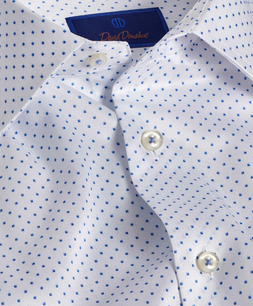 TBSP09301135 | White & Blue Geometric Print Dress Shirt