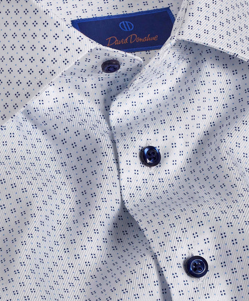 TBSP09302135 | White & Blue Geometric Dot Print Dress Shirt