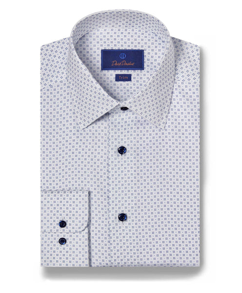 TBSP09302135 | White & Blue Geometric Dot Print Dress Shirt