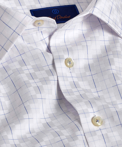 TBSP09806135 | White & Blue Sateen Dobby Check Dress Shirt