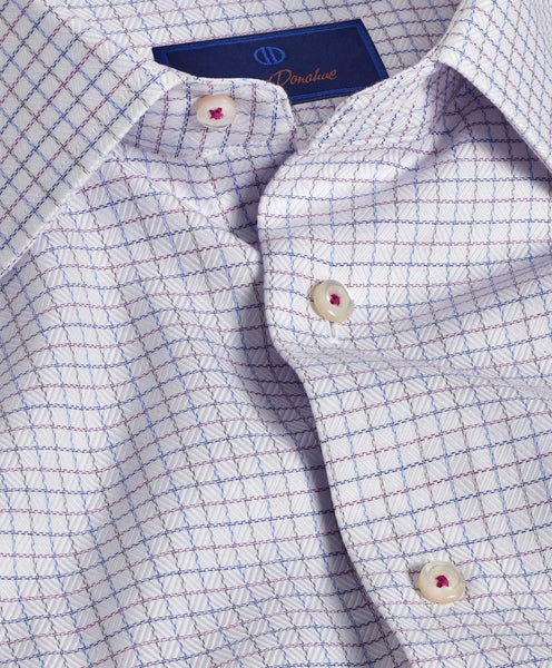 TBSP09810137 | White & Purple Dobby Check Dress Shirt