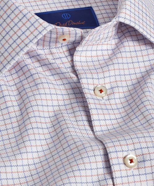 TBSP09810182 | White & Orange Dobby Check Dress Shirt