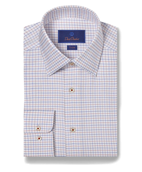 TBSP09810182 | White & Orange Dobby Check Dress Shirt