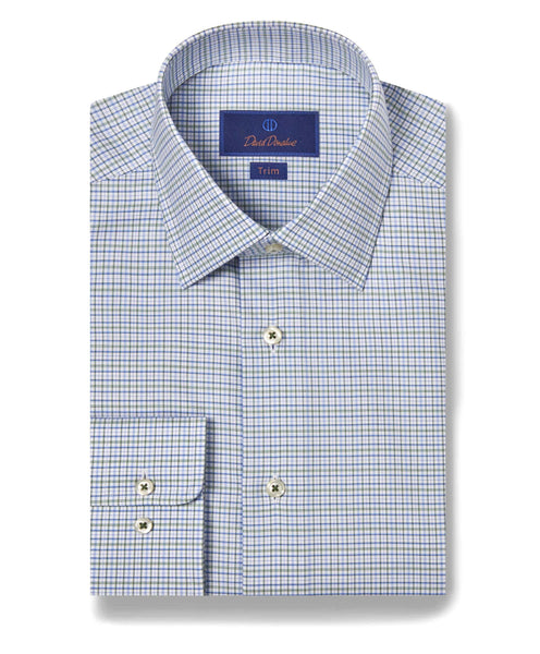 TBSP09812317 | Grass & Blue Twill Check Dress Shirt