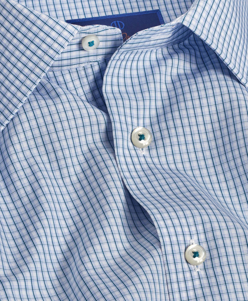 TBSP09816134 | White & Ocean Micro Check Dress Shirt - David Donahue