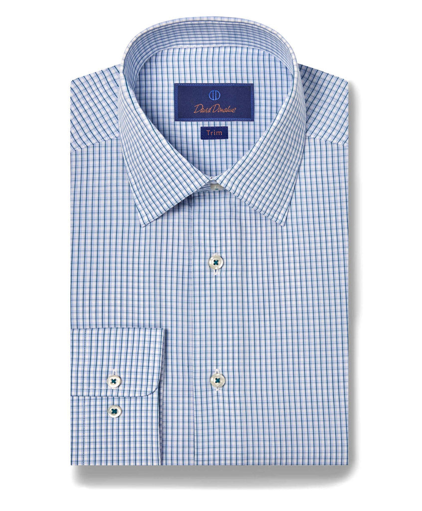 TBSP09816134 | White & Ocean Micro Check Dress Shirt - David Donahue