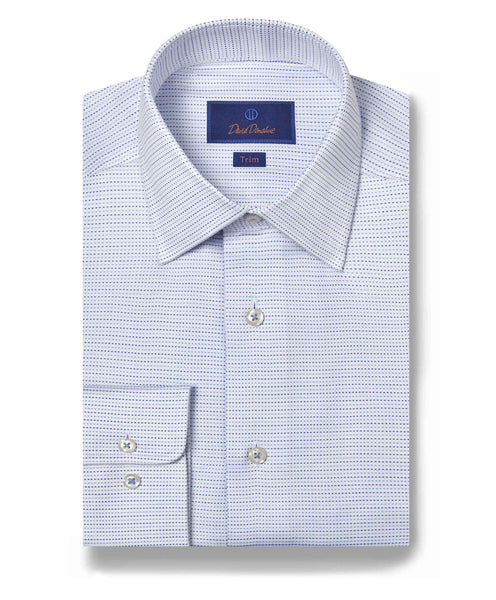 TBSP10006135 | White & Blue Micro Dobby Dot Dress Shirt