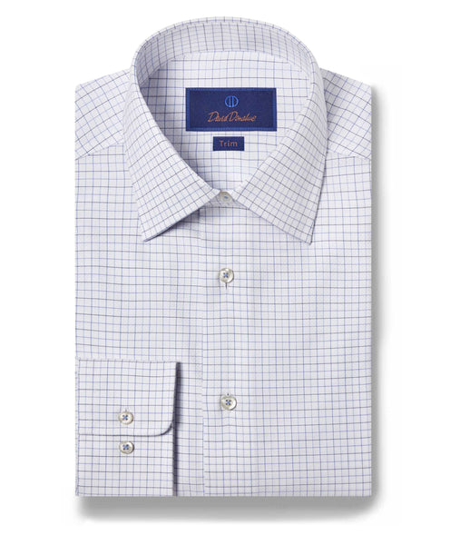 TBSP10804135 | White & Blue Tattersall Check Dress Shirt