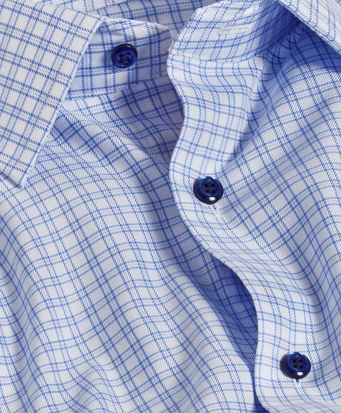 TBSP10805475 | Sky & White Basketweave Check Dress Shirt