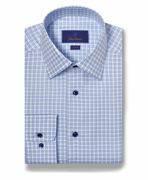 TBSP10805475 | Sky & White Basketweave Check Dress Shirt