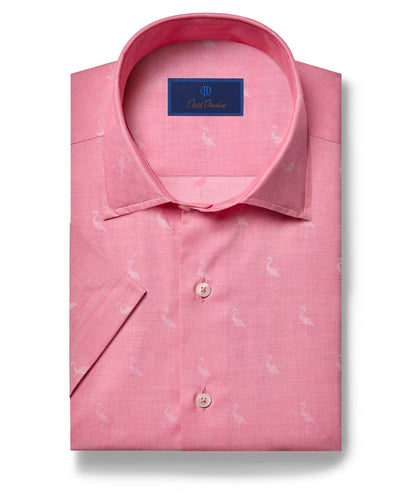 Men's Outfits, Flamingo And Strip Print Button Up Shirt And