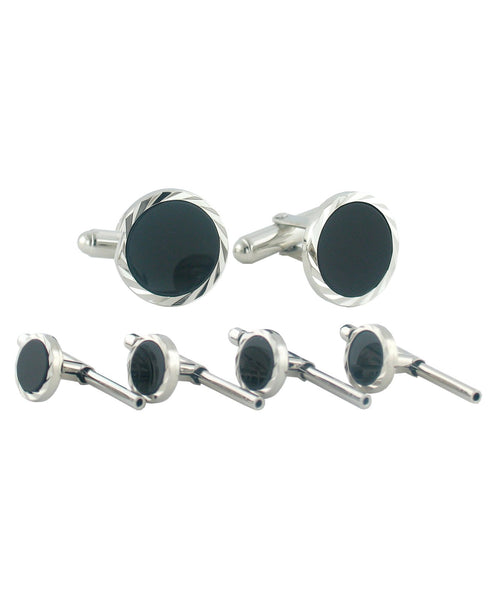 SS890902 | Sterling Silver Onyx Diamond Cut Stud Set - David Donahue